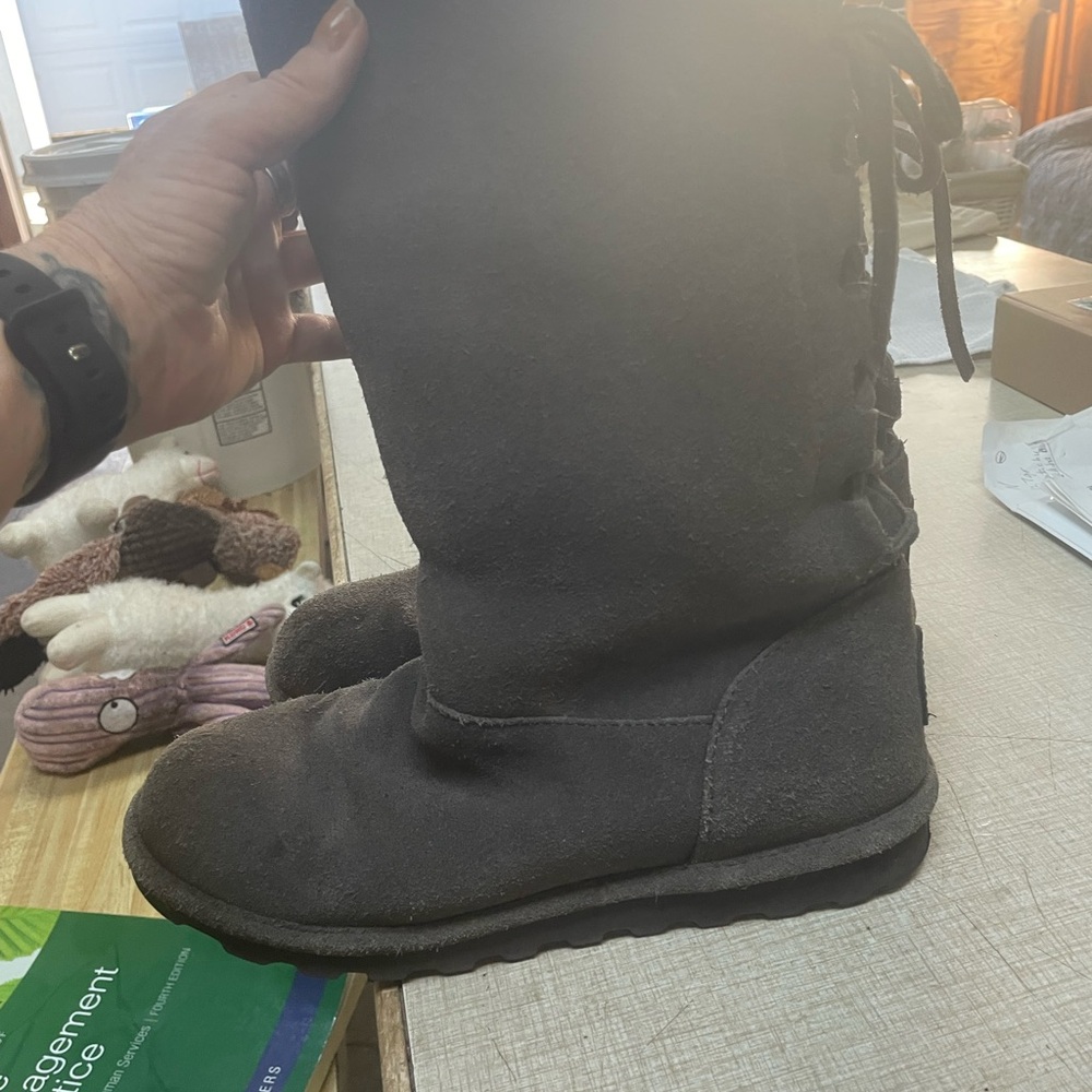 BearPaw Gray Suede Lace Up Boots